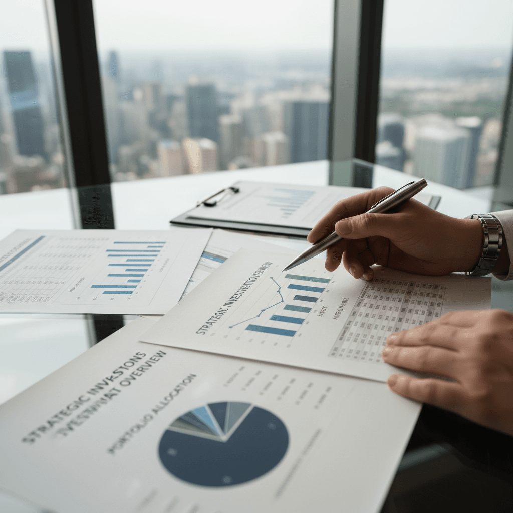 Financial advisor explaining papers to a client at a bright office desk